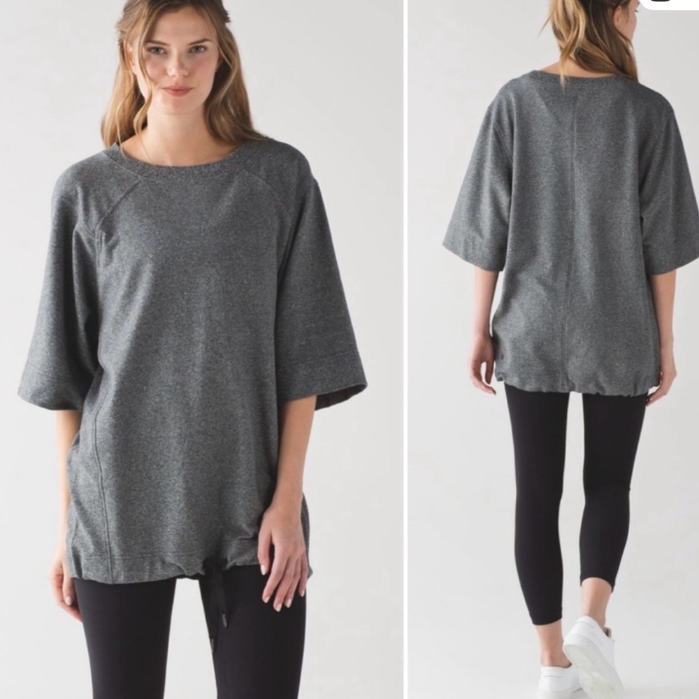 Lululemon Split Short Sleeve Sweatshirt Heathered 
Speckled Black Size 6